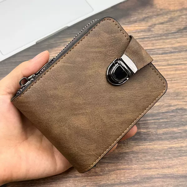 New cross-border men's short wallet, Amazon bestseller, vintage lock clasp, large capacity, multi-card slot, zipper wallet