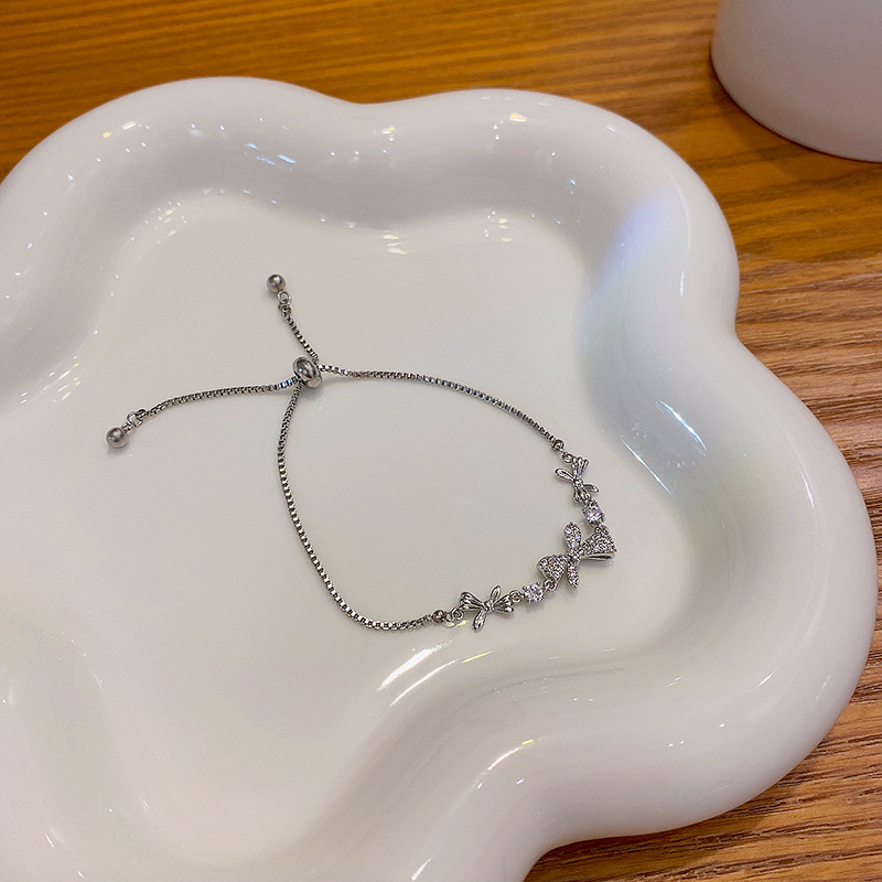 INS estilo arco diamante titanio acero pulsera diseño femenino sentido nicho plata novias pulsera pull-out mano joyería