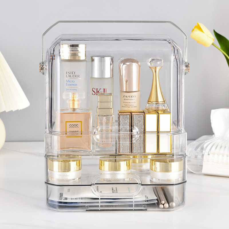 Nueva caja de almacenamiento de cosméticos de gran capacidad a prueba de polvo impermeable caja de cosméticos transparente cajón estante de cuidado de la piel