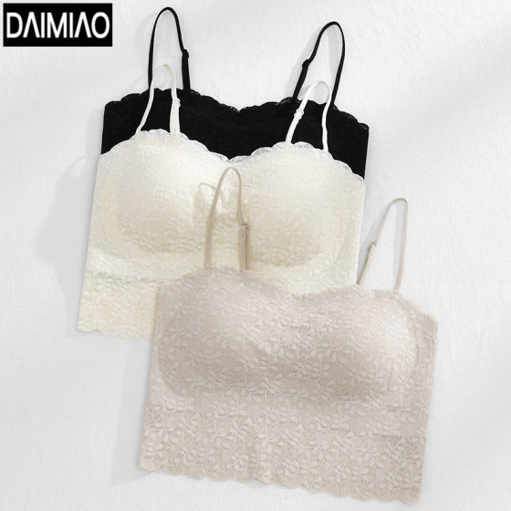 Spring New Lifting Traceless Lace Tube Top Beautiful Back Underwear Women's Bra One-piece Sling Chest Pad Inner Base Vest