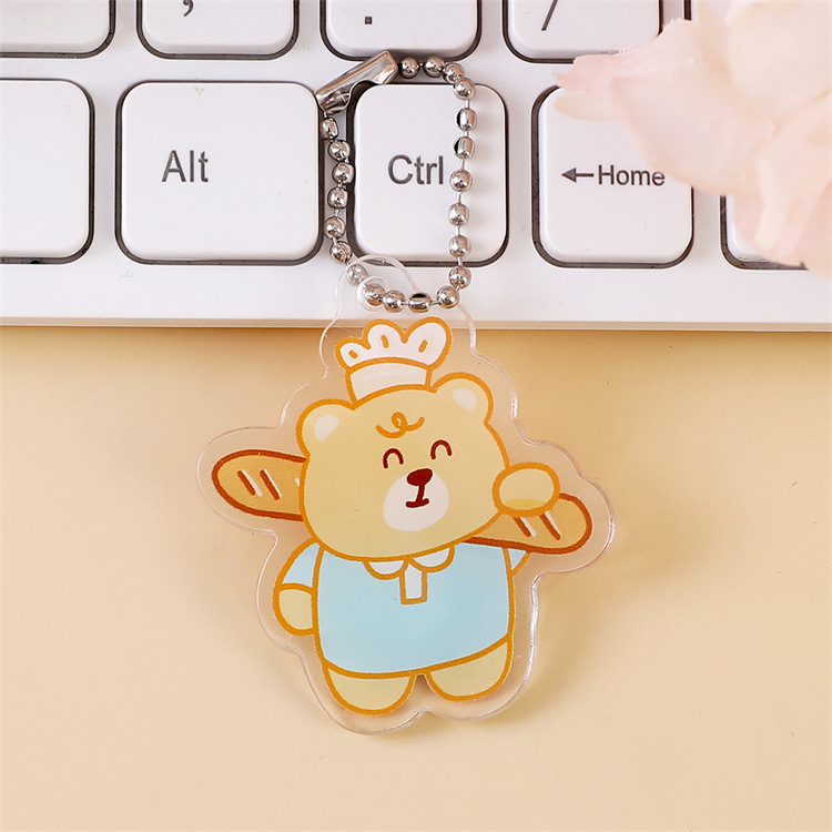 漫画クリームイエローベアアクリルペンダントかわいいキーホルダーウェーブビーズチェーン小さなペンダントスクールバッグペンダントジュエリー|undefined