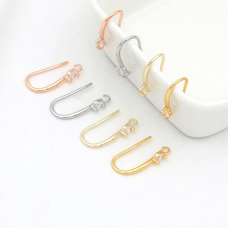 Copper Plated with 18K Real Gold, Color-Preserving Zircon U-Shaped Ear Hooks, Handmade Earrings, Semi-Finished DIY Earring Accessories A02