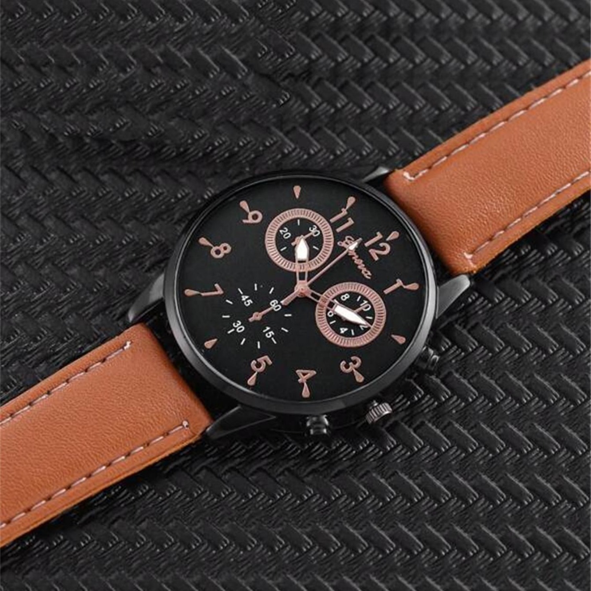 Herren Quarzuhr Casual Zwei Augen PU Lederuhr Mode Allgleiches Quarz Business Watch Anzug Gewebtes Armband_voghion.com