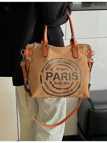 New all-matching women's bag, fashionable portable women's bag, trendy letters, tote commuter large-capacity single-shoulder diagonal canvas bag