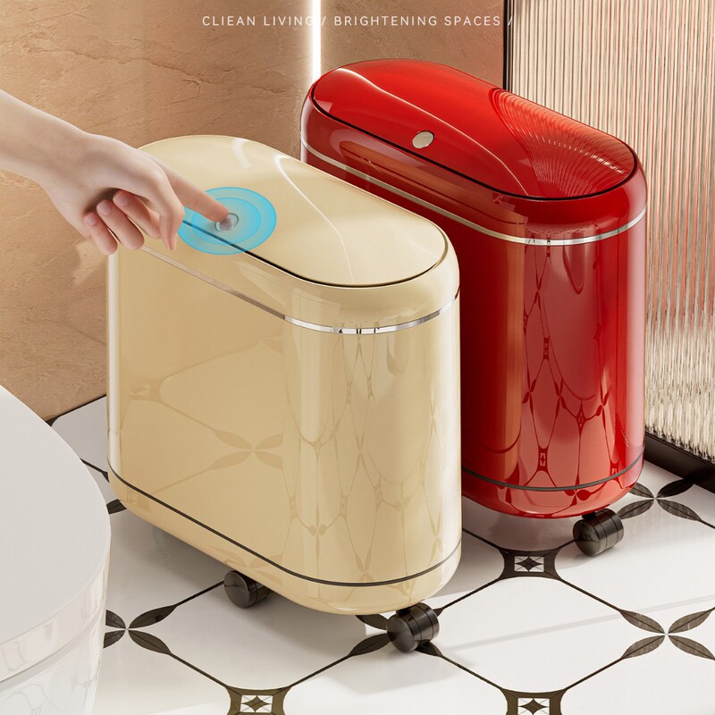 Narrow Gap Trash Can with Lid and Wheels for Home Use, High Aesthetic Value, Large Capacity, Suitable for Bathroom and Living Room, Gap Storage Bin