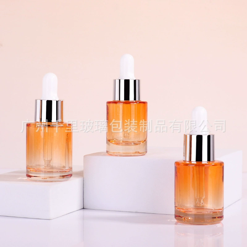 Флакон-капельница для образцов эссенции 10 мл, прямой, круглый, с толстым дном и градиентной окраской, а также флакон для эфирного масла от акне 30 мл, переупакованный из стекла.