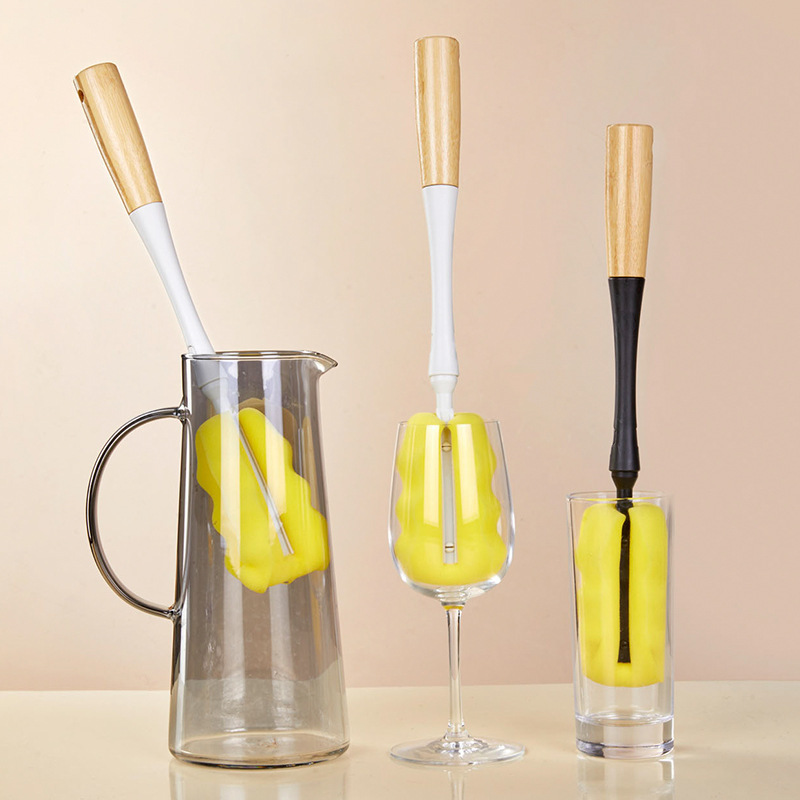 Taza de esponja de mango largo de bambú para cepillar botellas de leche Limpieza de cocina Taza de lavado de artefactos Limpieza de tazas de agua Cepillo grande duradero image 1