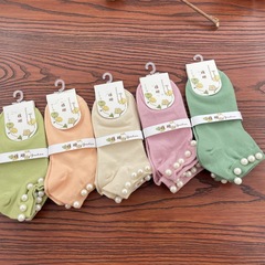 Liaoyuan Stock Wholesale Women's Low-Waist Solid Color Boat Socks with Pearl Accents Cute Princess Lolita Style Beaded Socks