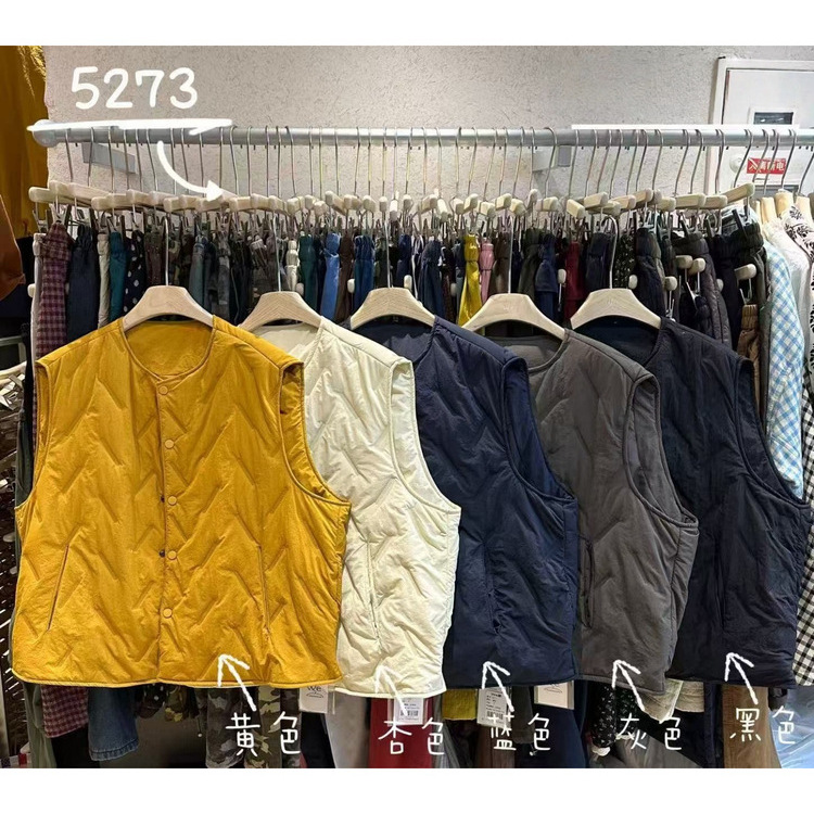 WE女装5273秋冬季韩版宽松大码胖mm慵懒松弛风圆领压线棉马甲外套