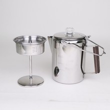 跨境热品野营美式蒸馏萃取咖啡壶不锈钢9杯咖啡壶户外用咖啡壶