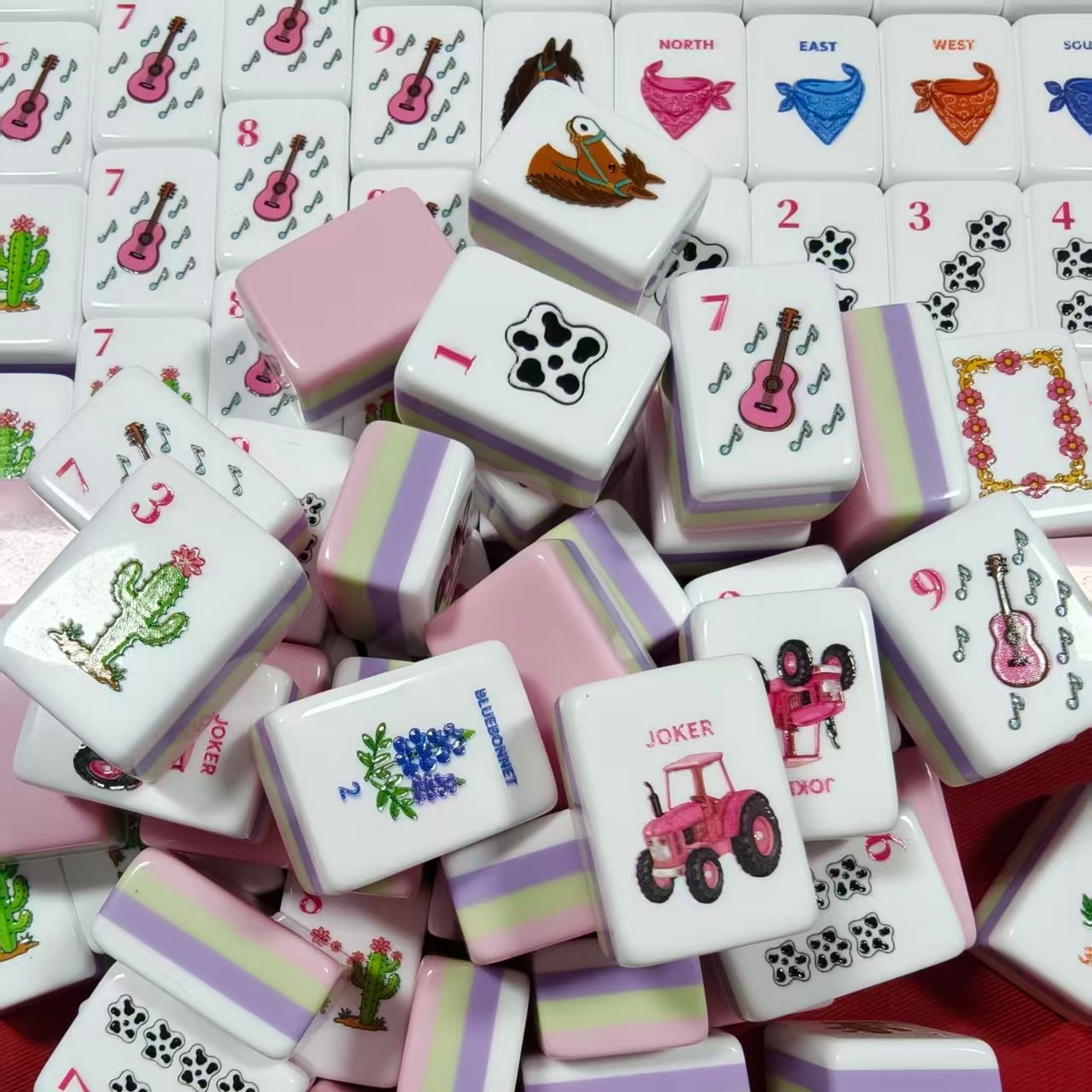 Pink 4-layer acrylic American mahjong wholesale, girls' pink series, horse head qin, cactus, bear paw 160 original design