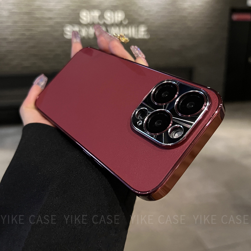 iPhone16pro Apple 14ProMax 携帯電話ケース 15 新しい 14pro に適した秋冬の軽い高級無地レザーテクスチャー|undefined