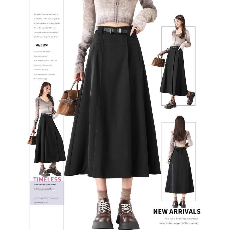 Drape Suit Skirt Women's 2025 New Style A-Line High Waist Slim Pleated Skirt Long Skirt New Style