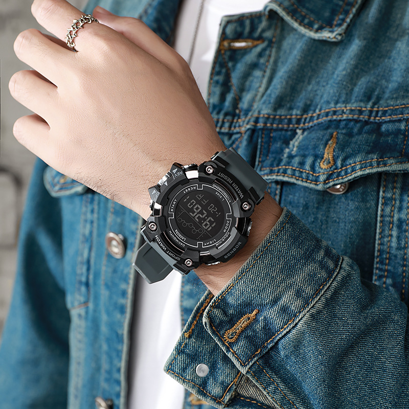 Reloj electrónico impermeable japonés multifuncional de los hombres Venta caliente transfronteriza luminosa digital gran dial reloj electrónico reloj deportivo