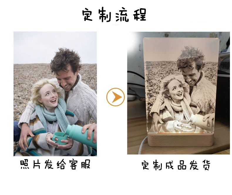 Фоторамка из натурального дерева, акриловая ночная светильник для спальни, 3D, ручная работа