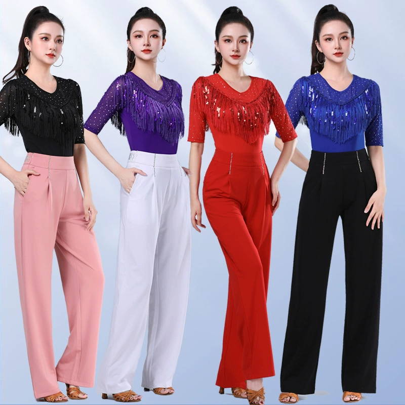 Весенняя и летняя куртка Get Ba женский новый костюм среднего рукава для танца в зале женский трехступенчатый цвет с кисточкой и круглым вырезом черный танцевальный костюм