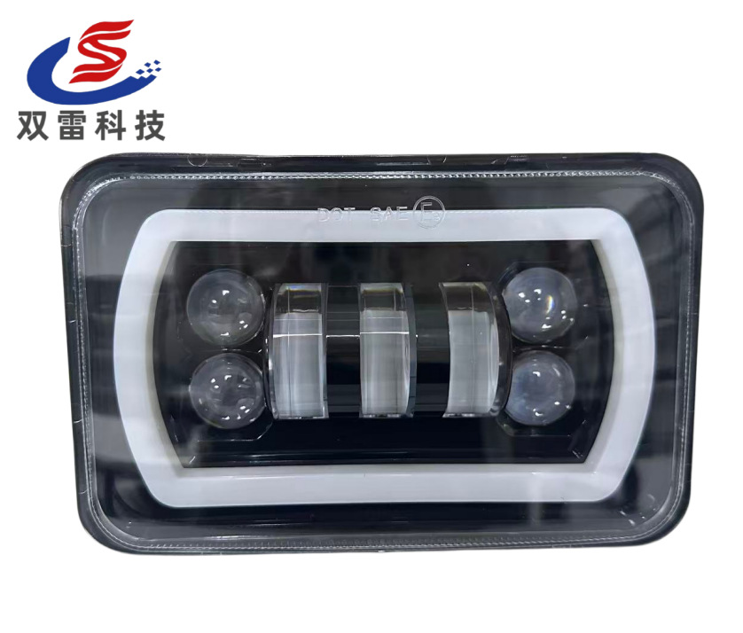 Popular Cross-Border 4X6 Wrangler Square 5inch Headlight Angel Eye High/Low Beam Off-Road Vehicle Modification Light Daytime Running Light
