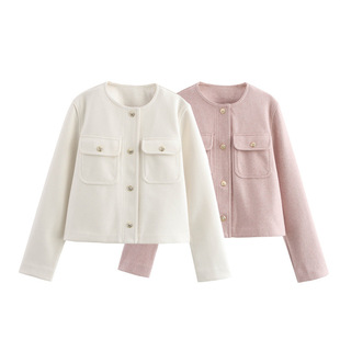 SAW Cross-border AliExpress Women's Temperament Crewneck Long Sleeve Pocket Jacket Coat 8851170