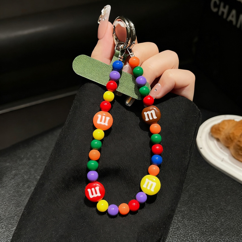 Rainbow Beaded Phone Strap Wristlet M&M Building Block Pendant Wristband Key Student Pendant Lanyard