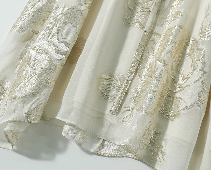 Váy maxi nữ chất lụa tơ tằm jacquard dáng rộng thùng thình — màu trắng ngà chi tiết 5