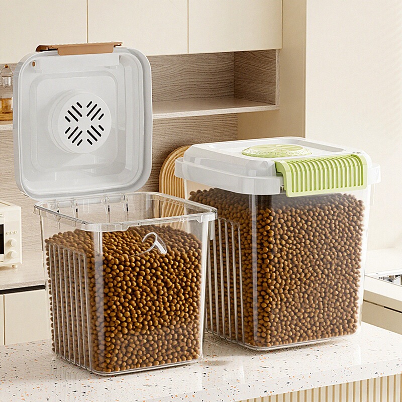 25kg Pet Dog Food Barrel Moisture-Proof Grain Tank Transparent Rice Barrel Storage Tank Sealed Cat Food Barrel Rice Tank Storage Box