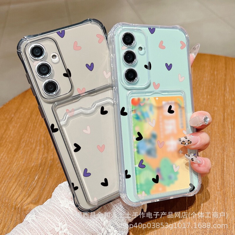 Suitable for S25Ultra Full Screen Small Heart Mobile Phone Case S24Fe with Card Slot A16 Transparent Protective Cover A53