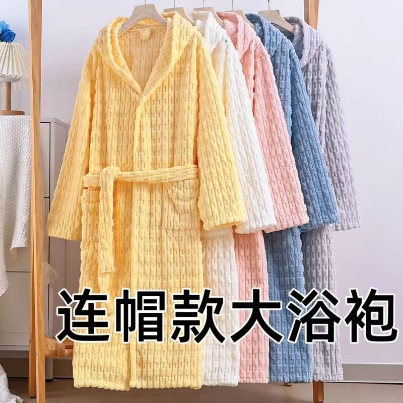 Direct from the manufacturer: Large coral fleece jacquard bathrobe, winter pajamas, warm home wear, sleep dress