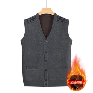 Source Factory Grandpa Vest Middle-Aged and Elderly Cardigan Knitwear Autumn and Winter Vest for the Elderly Men's Dad Vest