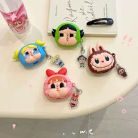 Защитный чехол для AirPods Pro, Labubu Babo, 5 см, с подвеской в розовом/зеленом цвете