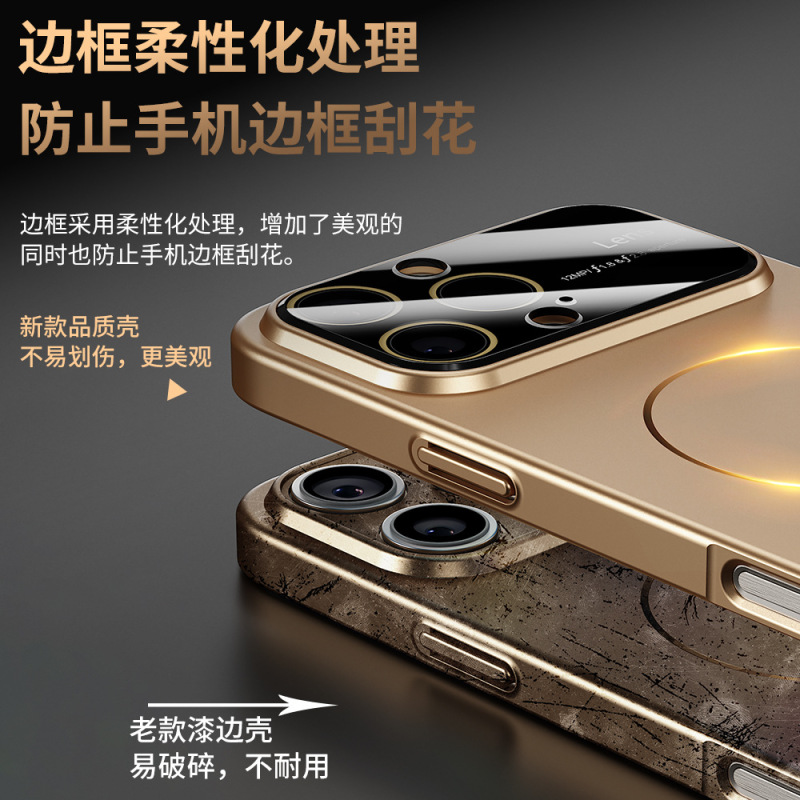 iPhone17Proメタルペイント磁気吸着スマホケース、Apple16マット仕上げ大窓付き、15耐衝撃ハードケース143に適用|undefined