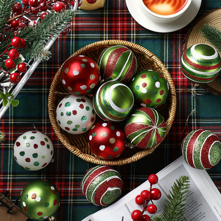 Explosiones de decoraciones navideñas Grinch 6cm / 12 bolas de plástico mate pintadas Set de bolas de Navidad al por mayor