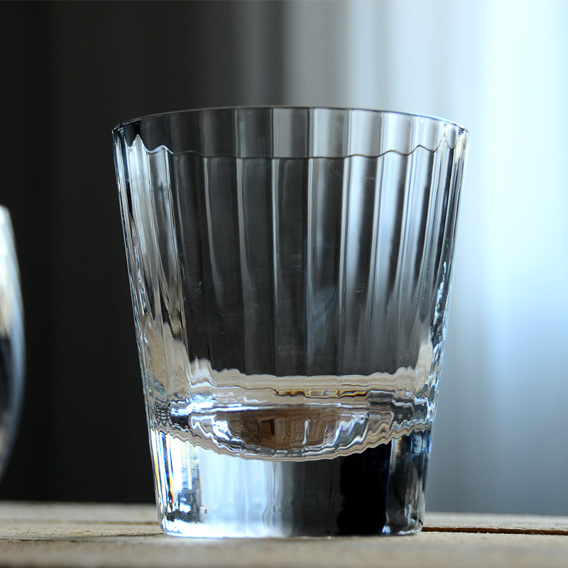 简约透明玻璃杯竖条纹大容量餐厅水杯耐热加厚果汁饮料杯咖啡杯子
