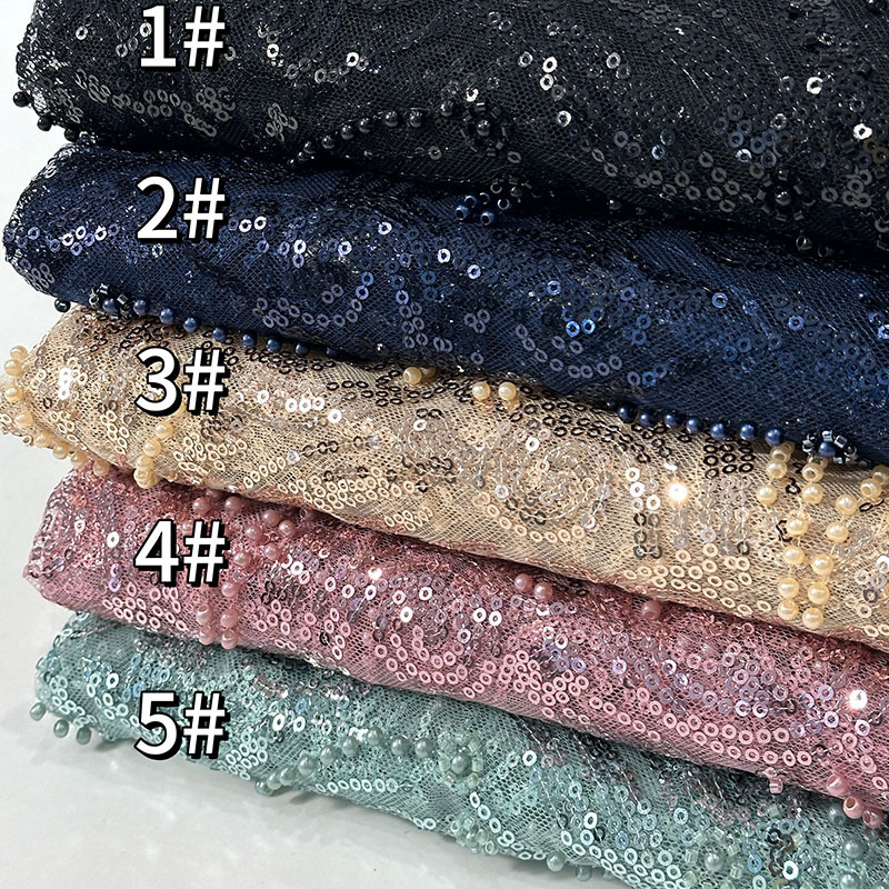 Tejido de cuentas de esquinilla, esquinilla de color fantasma, encaje bordado apretado, ropa infantil, ropa de mujer, ropa de boda, tela