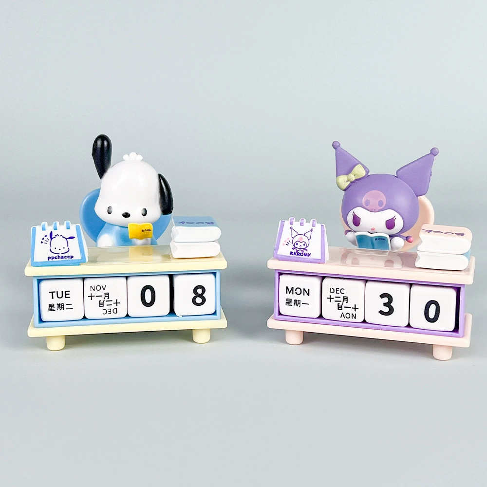 Постоянный настольный календарь (Sanrio) Фигурки персонажей Kuromi & Pochacco, дизайн лука, 10×8×5 см