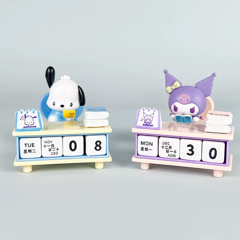 Постоянный настольный календарь (Sanrio) Фигурки персонажей Kuromi & Pochacco, дизайн лука, 10×8×5 см