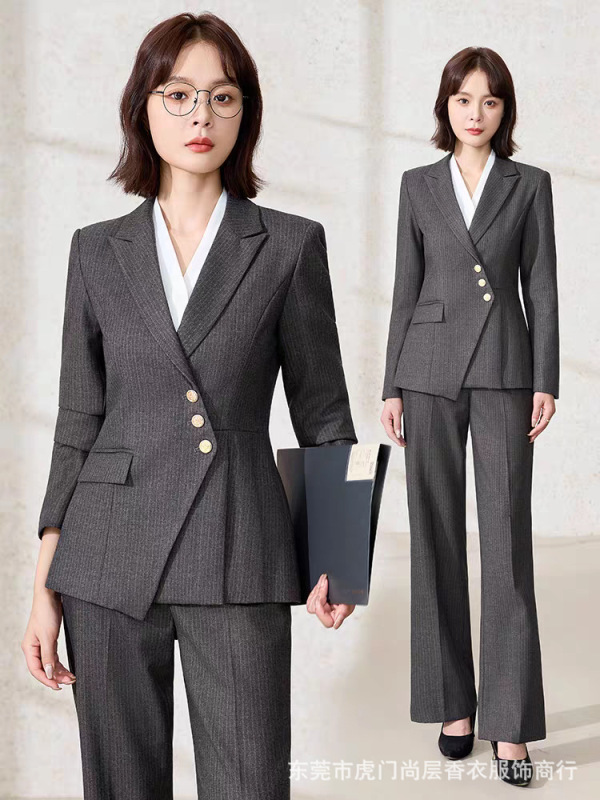 条纹西装外套女春秋季2025新款设计感轻职场职业正装高端西服套装|undefined