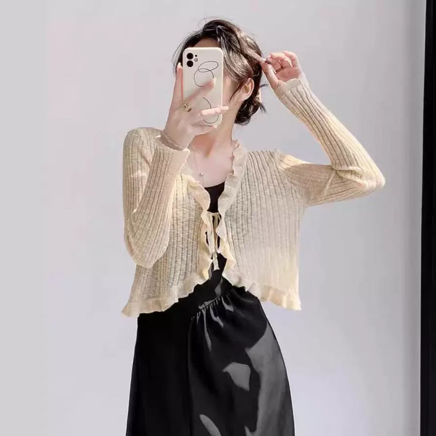 Женская тонкая подтяжка кондиционер блузка шаль плечо фея шнуровка шнуровка шнуровка темперамент солнцезащитный крем вязаный кардиган