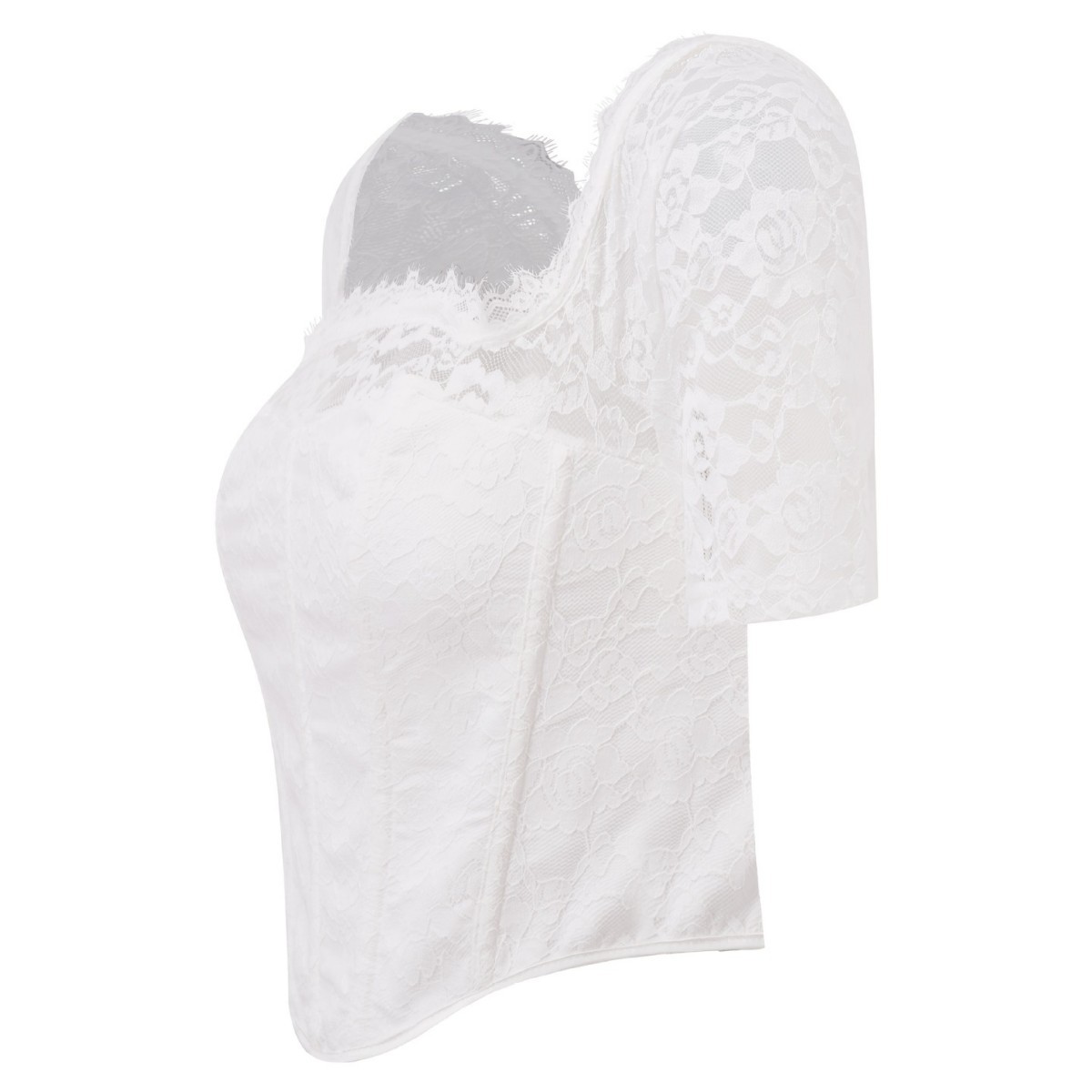 Chica caliente francesa pura y dulce hombro blanco corto encaje delgado vestido de cuerpo de hombro abierto