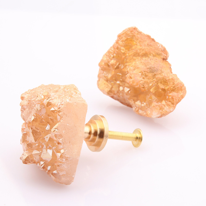 軽くて豪華なシャンパン色の天然の結晶芽の鉱石の単孔の黄銅の取っ手の引き出しの食器棚の扉の小さい取っ手のタンスの扉の装飾|undefined