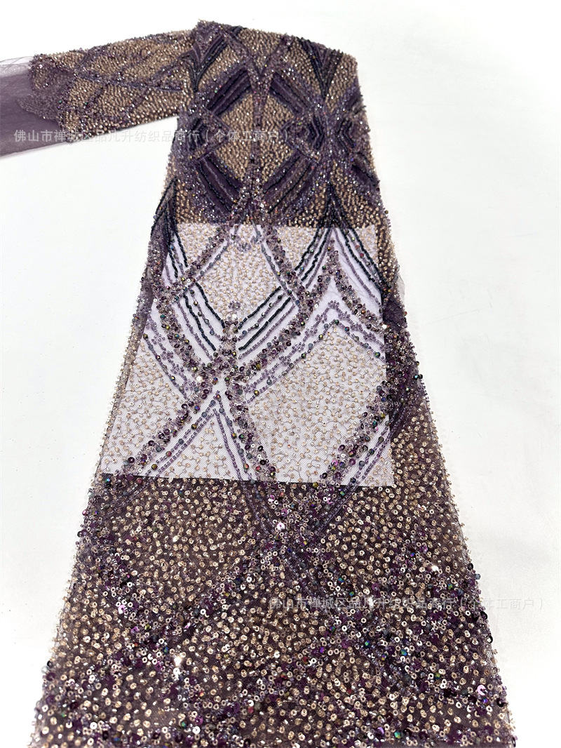 Industria pesada Gaoding vestido de boda tela bordada encaje tubo bordado tela de moda tela de malla sequilla en stock