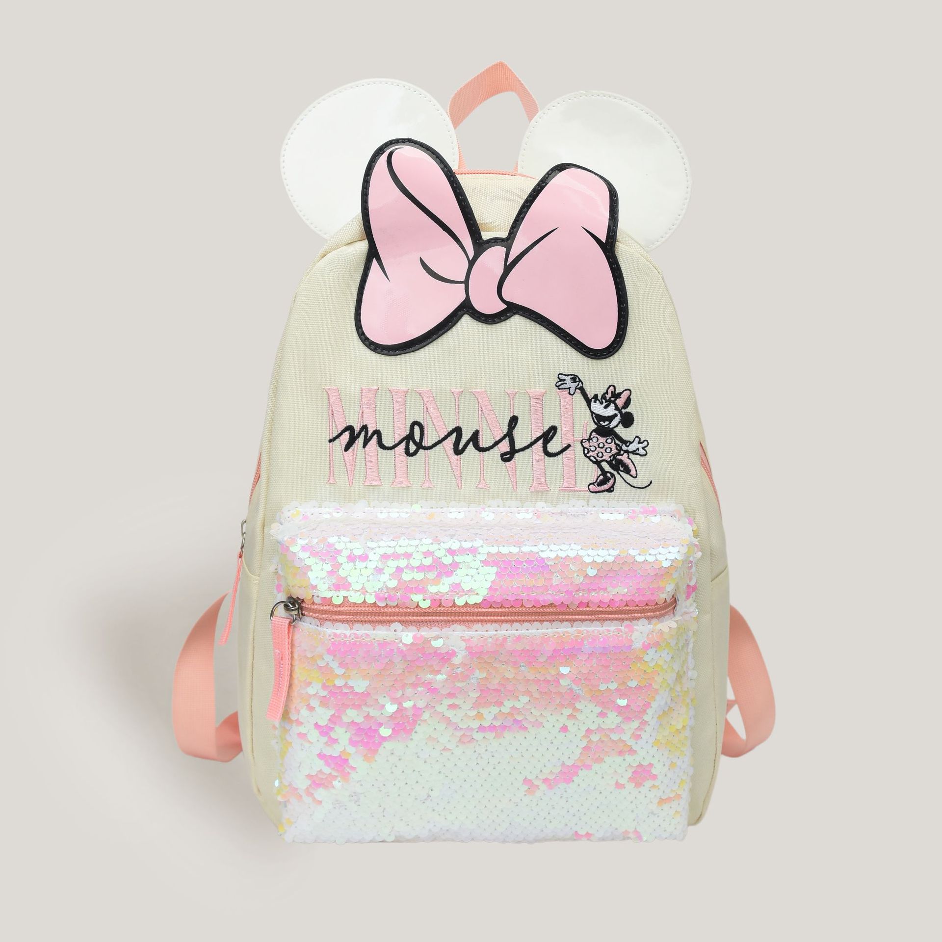 Cross-Border New Model Minnie Bow Sequin Children's Backpack Cute Girl Cartoon School Bag Girl Princess Iridescent