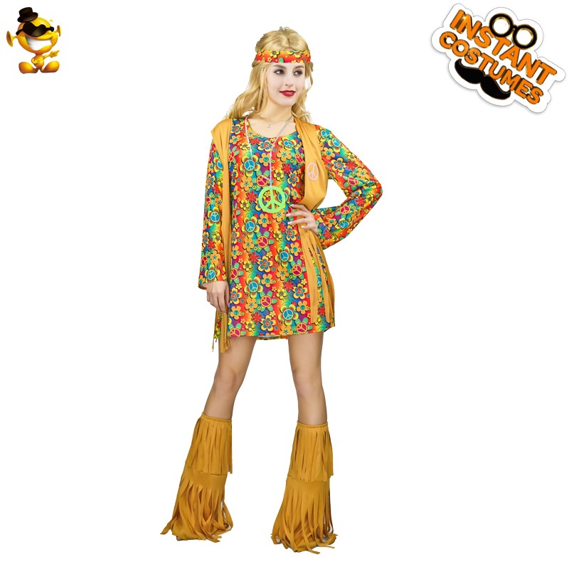 Big Girl American hippies traje adulto de las mujeres 60 años disfraces distribución al por mayor