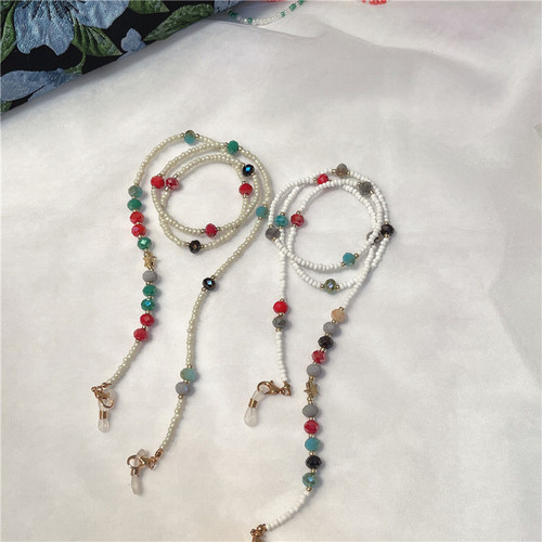 Japanese and Korean charm colorful crystal rice beaded glasses chain Korean version retro rice beaded crystal beaded chain for women