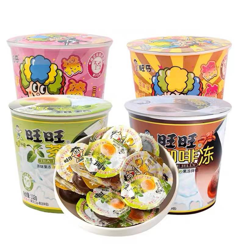 Wangwangzi Rocking Frozen Treats: 132g x 20 Cups—Tea, Coffee, and Chocolate Flavored Sticky Powder Jelly Pudding—Kids' Snack