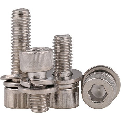 厂家304不锈钢DIN912圆柱头内六角三组合螺钉自带平弹垫滚花3-M12