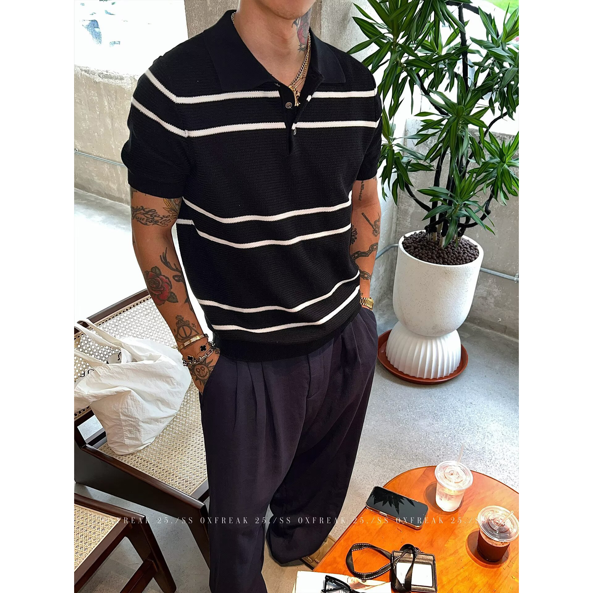 Camisas de polo de manga corta de estilo antiguo, camisetas de punto de hombre, camisetas de negocios de verano a rayas, fábrica al por mayor.