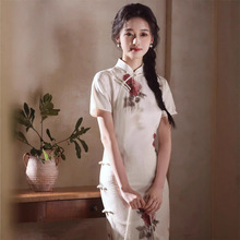 2025春夏新款提花印花玫瑰长款侧扣旗袍中国风花朵气质修身旗袍