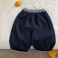 女童新品软牛仔裤秋装新款韩版男童纯色宽松牛仔裤宝宝中小童长裤