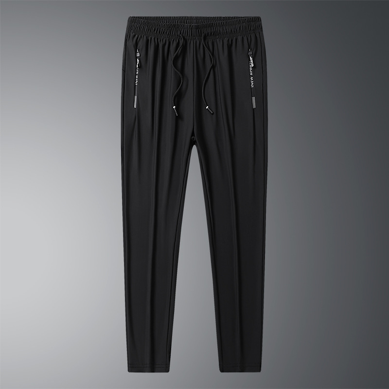 Pantalones de seda hielo de verano con doble cremallera, pantalones largos cortos de verano de talla grande con pierna recta casual