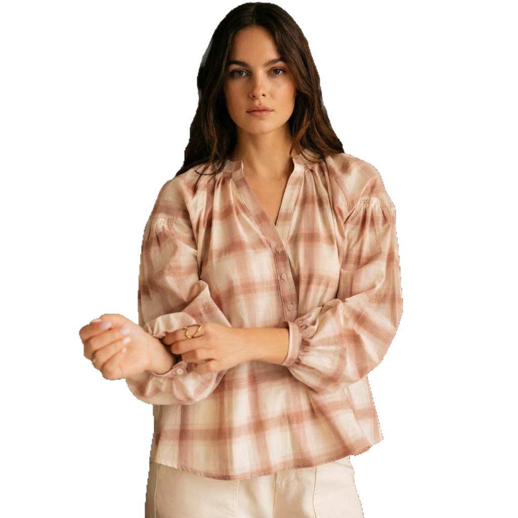 Primavera y otoño camisa retrógrada francesa de estilo de mujer suelta v-collar camisa de mangas largas de comercio exterior de mujeres